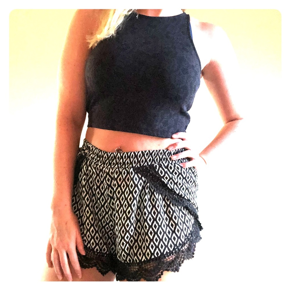 Black crop and black and white shorts!